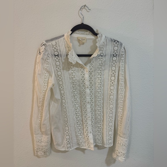 Sézane White Elegant Lace Trim White Blouse - Picture 2 of 5